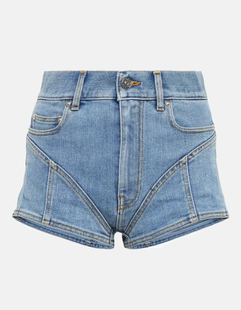 Spiral high-waisted denim shorts