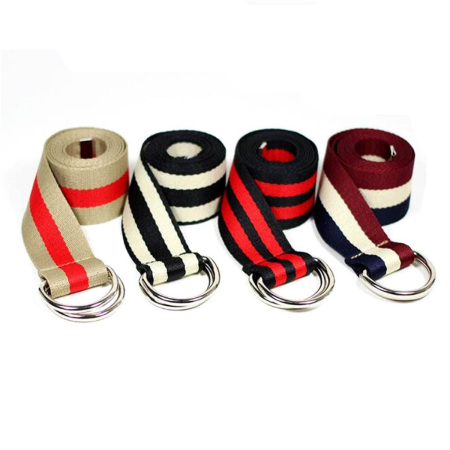 Women Mens Canvas Belts Double D-Ring Buckle Casual Jeans Adjustable Striped Belt Waistband